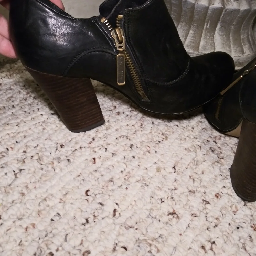 Anthro Seychelles Black Leather High Heel Booties with Button Detail